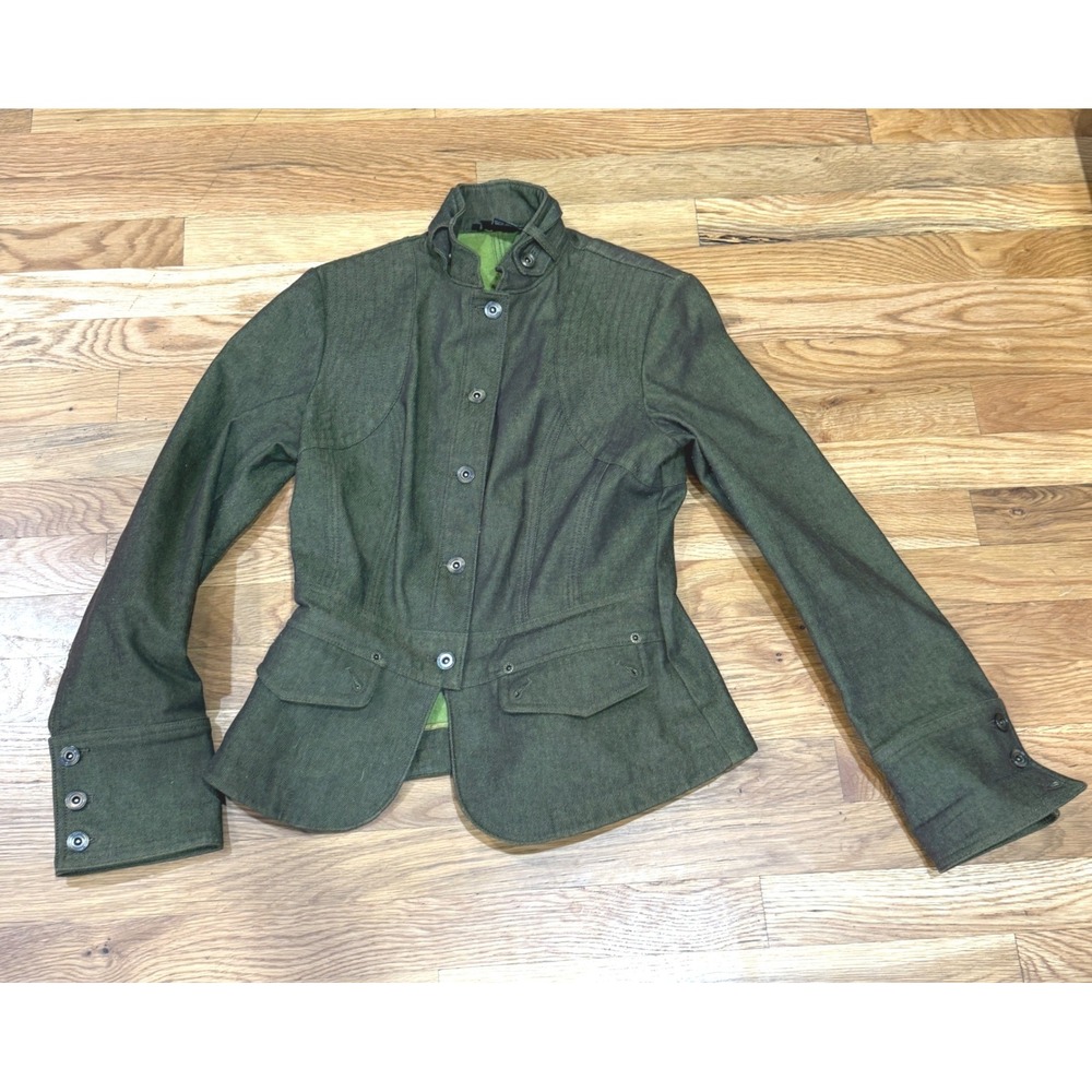 Etcetera Olive Green Military Blazer Jacket Corset Lace Up Back Size 6 Victorian